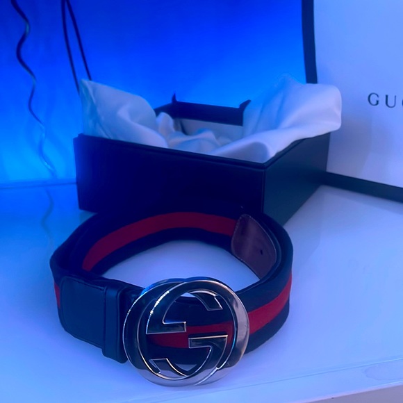 Gucci Web belt with G buckle. Blue & Red Web - Picture 4 of 12